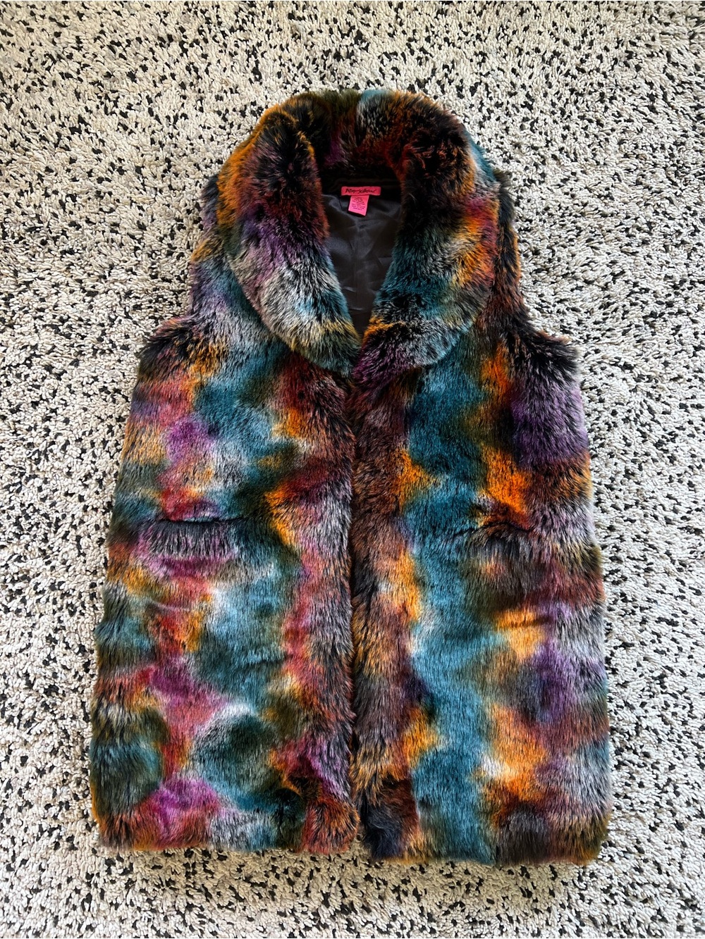 Betsey Johnson Multicolor Faux Fur Sleeveless Cardigan Coat Boho Festival OS